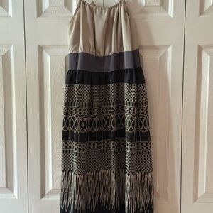 Old Navy Summer Sun Dress Wedding Guest Beige Black Grey Spaghetti Strap Small